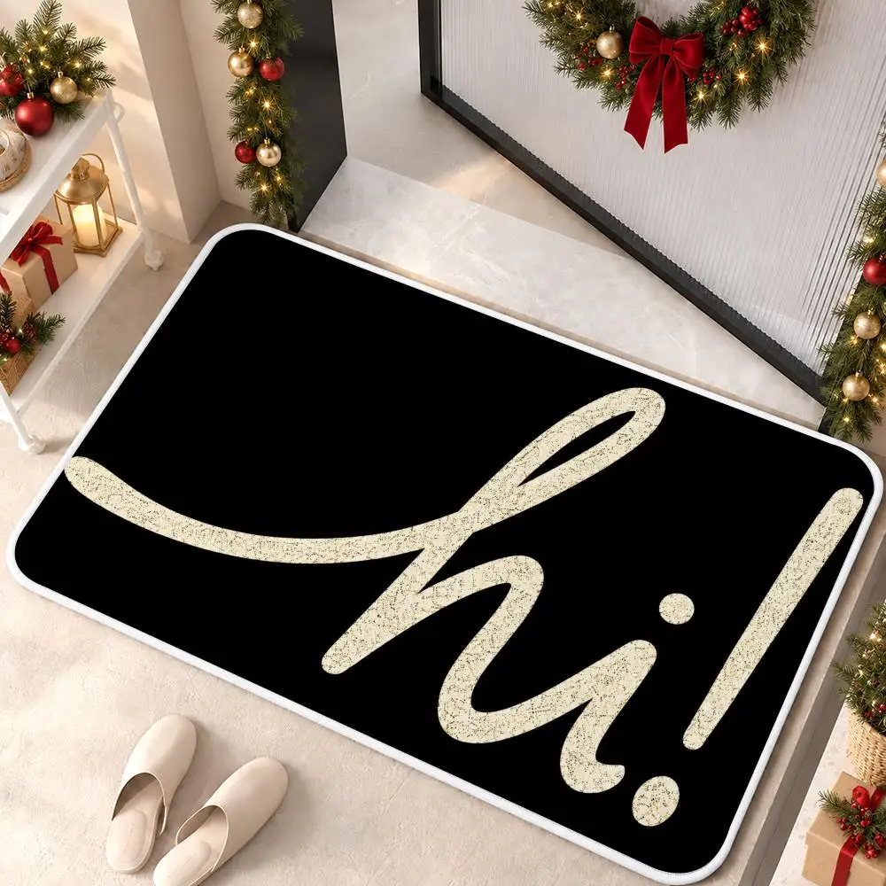 Hello Script Floor Mat Premium Flannel Bath Mat Anti-slip Cloud Feel Rug Durable Machine Washable Floor Carpet