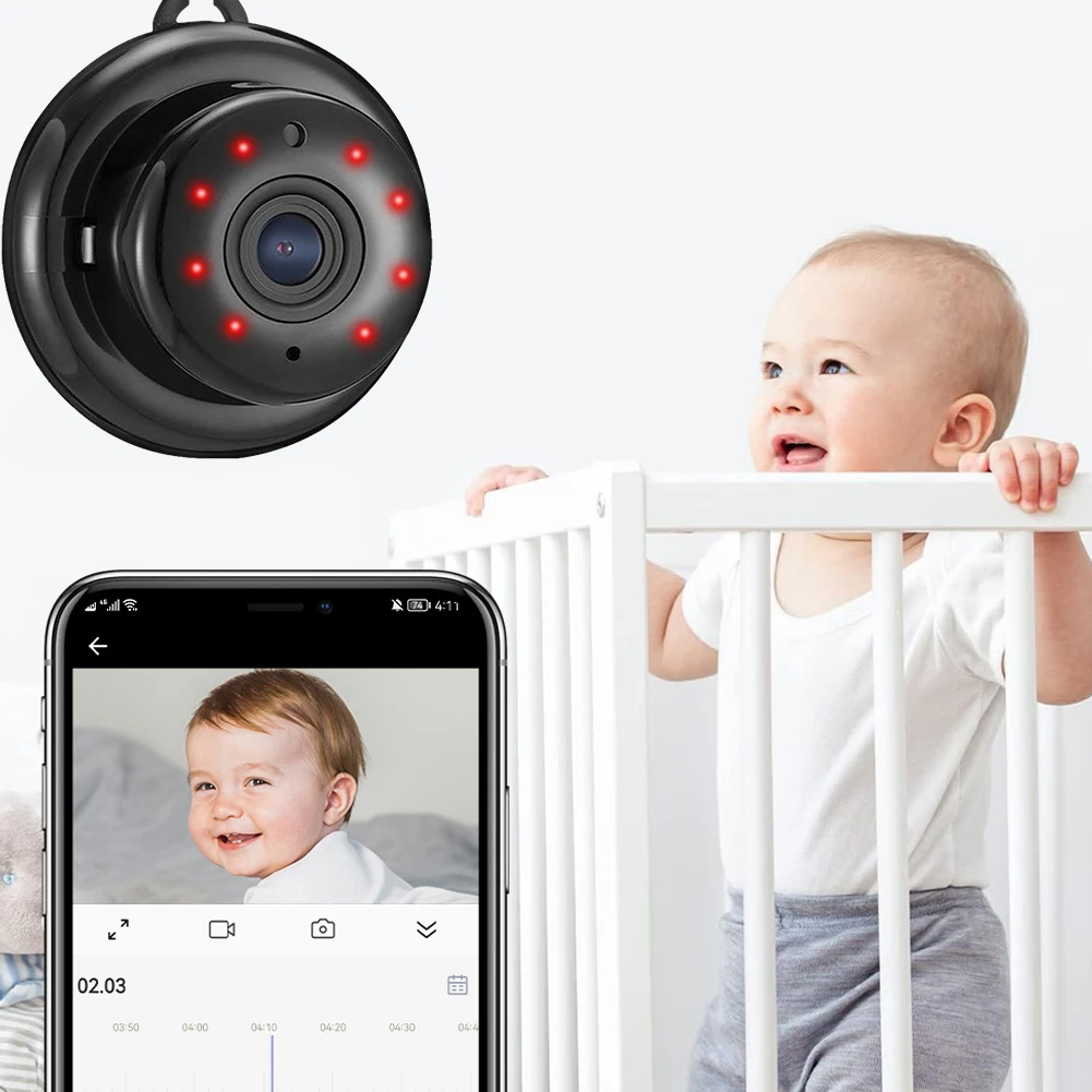 Mini WiFi กล้อง IP ไร้สายกล้องในร่ม Night Vision HD 1080P Baby Monitor กล้อง Two Way Audio Motion Detection สําหรับสัตว์เลี้ยง/เด็ก