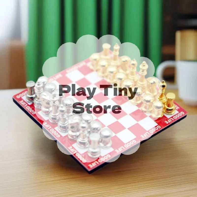 مجموعة شطرنج طاولة حمراء مصغرة، لعبة لوحة مغناطيسية لعرض مشهد بيت الدمى 1:12 #1
