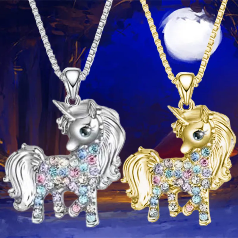 Fashion Creative Unicorn Necklace Zircon Animal Pendant Engagement Necklaces for Women Animal Jewelry Birthday Anniversary Gift