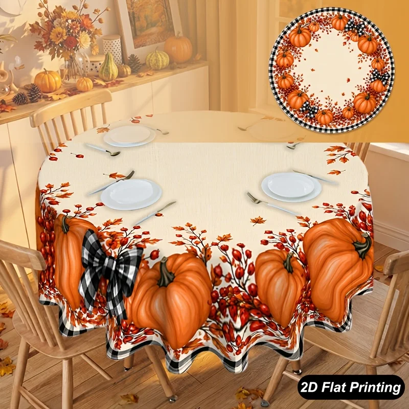 One round tablecloth - Bright orange pumpkin harvest table cover - Suitable for Thanksgivingzyc