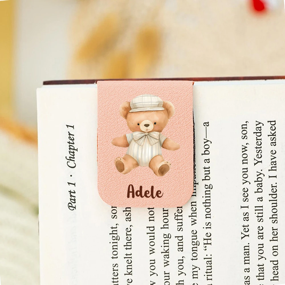 1PC Diy Little bear Customized Name Print Softpink Magnetic Book Mark For Educational Supplies view 2