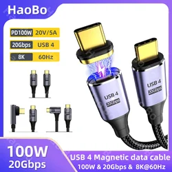 USB4.0 20Gbps Magnetic Cable PD 100W 5A Fast Charging USB Type C to Type C 8K@60Hz Thunderbolt 3 Data Cable For Macbook Pro 2m
