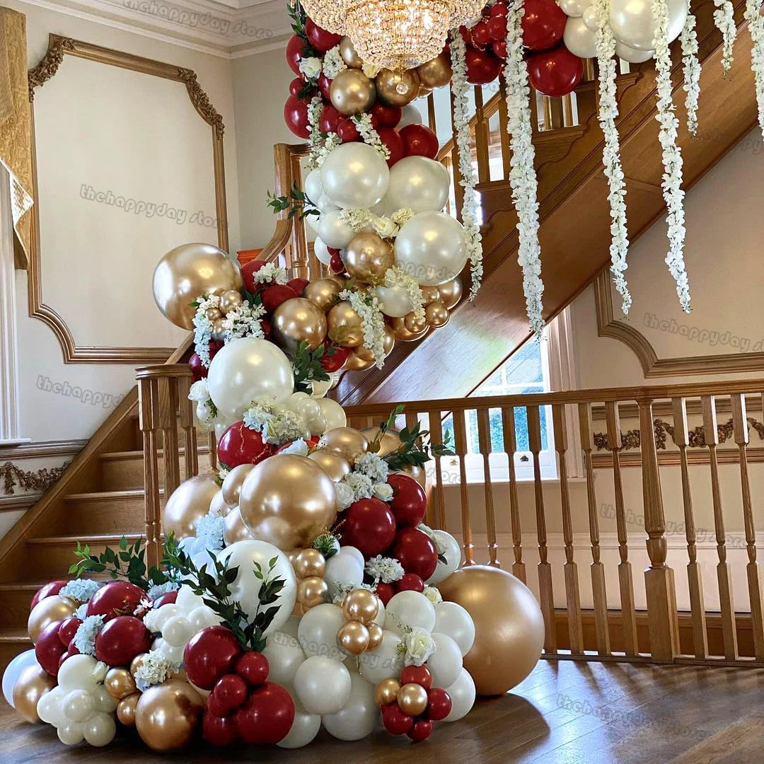 1Set Burgundy Gold Balloons Garland Arch Kit Pearl White Wine Red Wedding Balloons for Birthday Bridal Baby Shower Party Decor