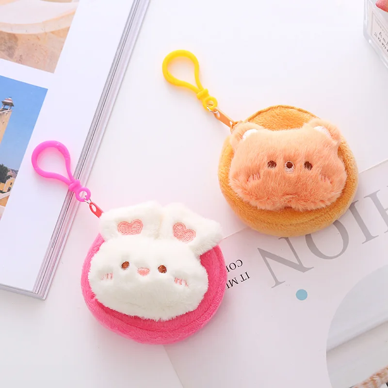 Kawai Kids Mini Coin Purse Candy Rabbit Bear Frog Plush Cartoon Animal Money Coin Bags Student ID Card Credit Card Storage Bags