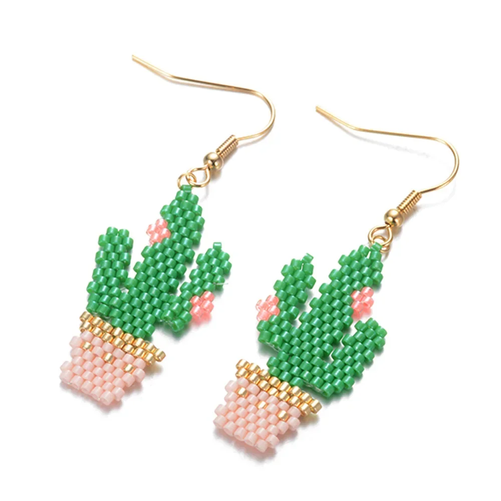 

Beaded earrings Flamingo Cactus Figurines Hand knitted Lovely Fashion Minimalist Bohemian Alloy Female Rice bead earrings