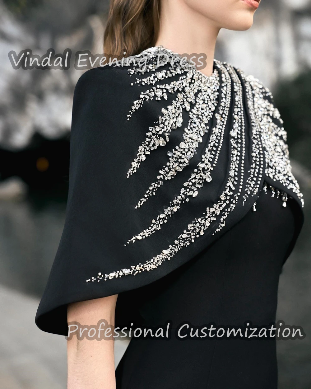 Vindal Prom Party Dress O-Neck Floor Length luxurious Beaded Crepe Straight Elegant Short Sleeves Saudi Arabia For Woman 2024