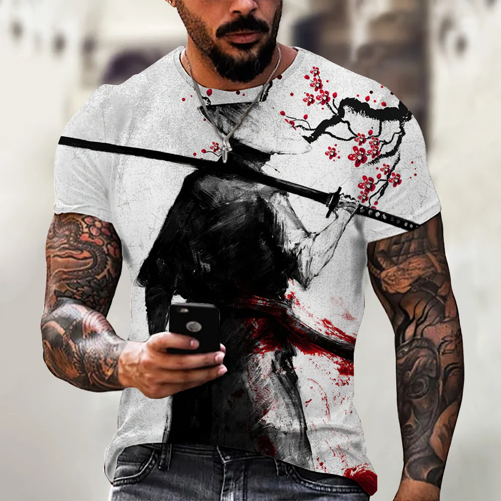 

Vintage Samurai T-shirts For Men 3D Japan Style Print Short Sleeve Tops Street Hip Hop Streetwear Ninja Tees Men's T Shirt 6XL