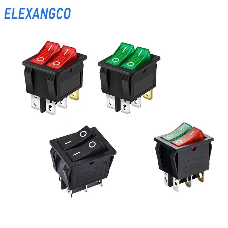 3PCS KCD8-212 Duplex Boat Rocker Switch 6 Pin 2 Position DTSP On-Off Control Green Red 16A 220V Luminated Power Switch