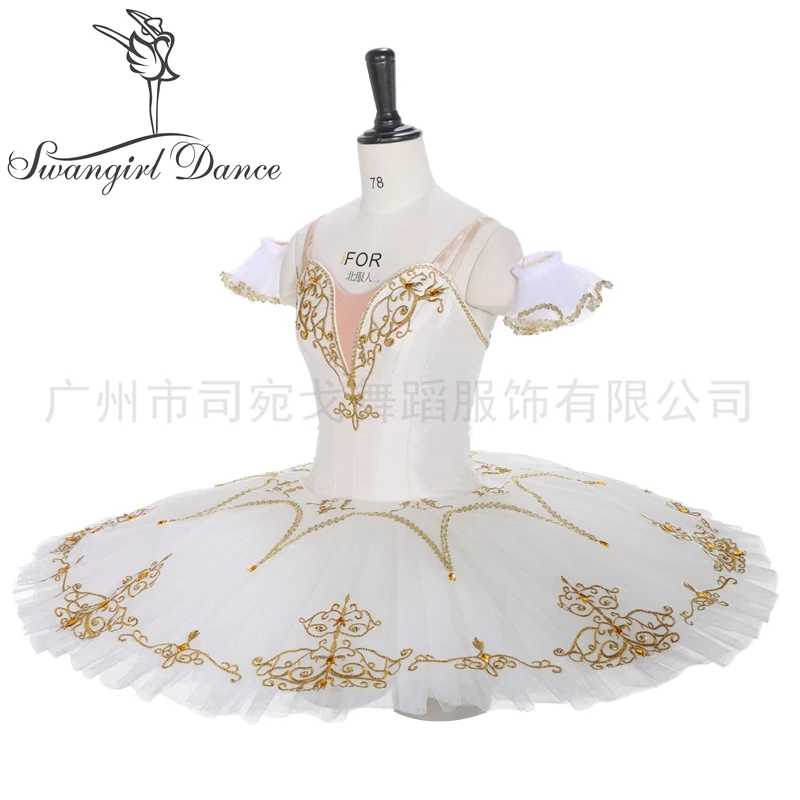 Women Cream White Pancake Tutu Custom Made Professional YAGP Competition Costume BT9067B