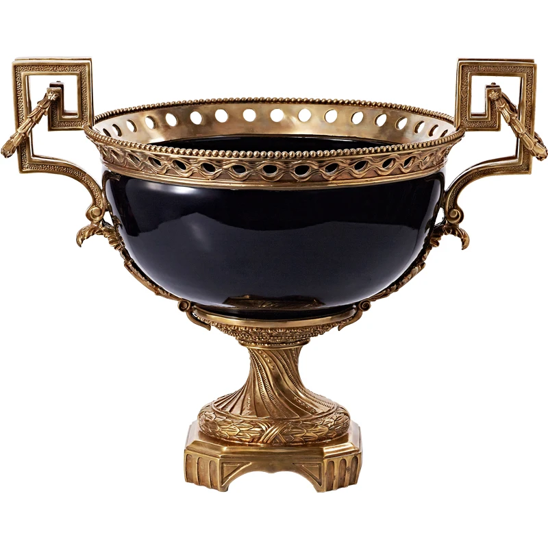 High temperature porcelain black tall copper base round copper mouth flower pot decoration large countertop flower utensil