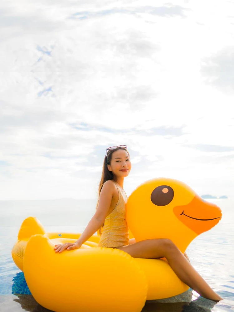 yellow duck inflatable mount swimming ring water floating row floating bed floating thickened