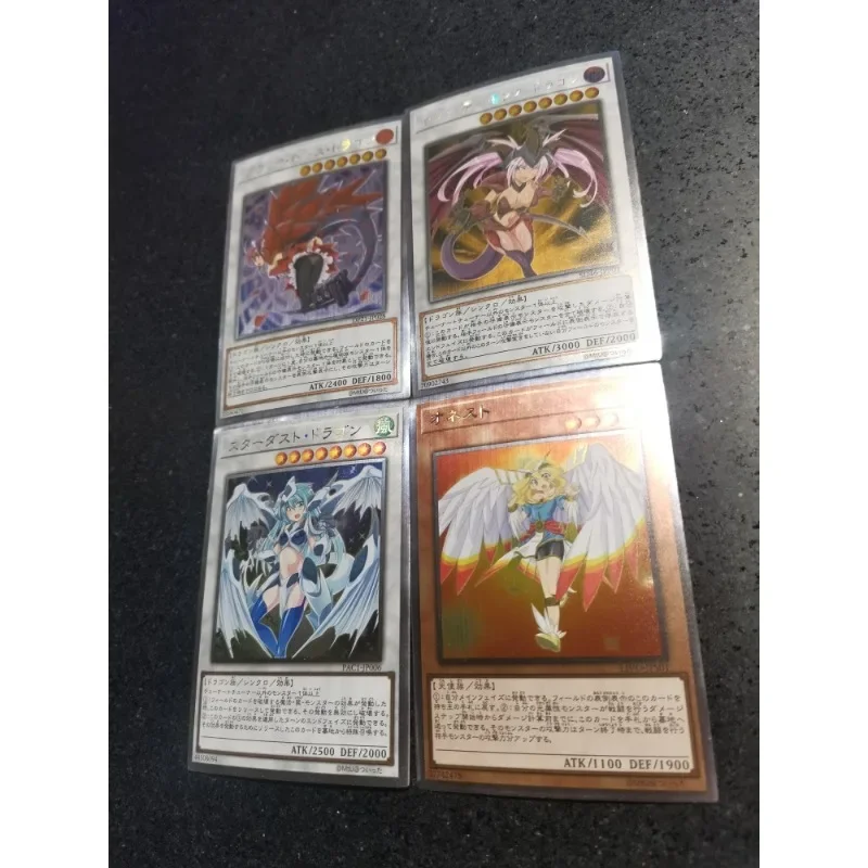 4pcs/set Yu Gi Oh Stardust Dragon Girl Animation Characters Refraction Flash Card Anime Classics Game Collection Cards Toy Gift