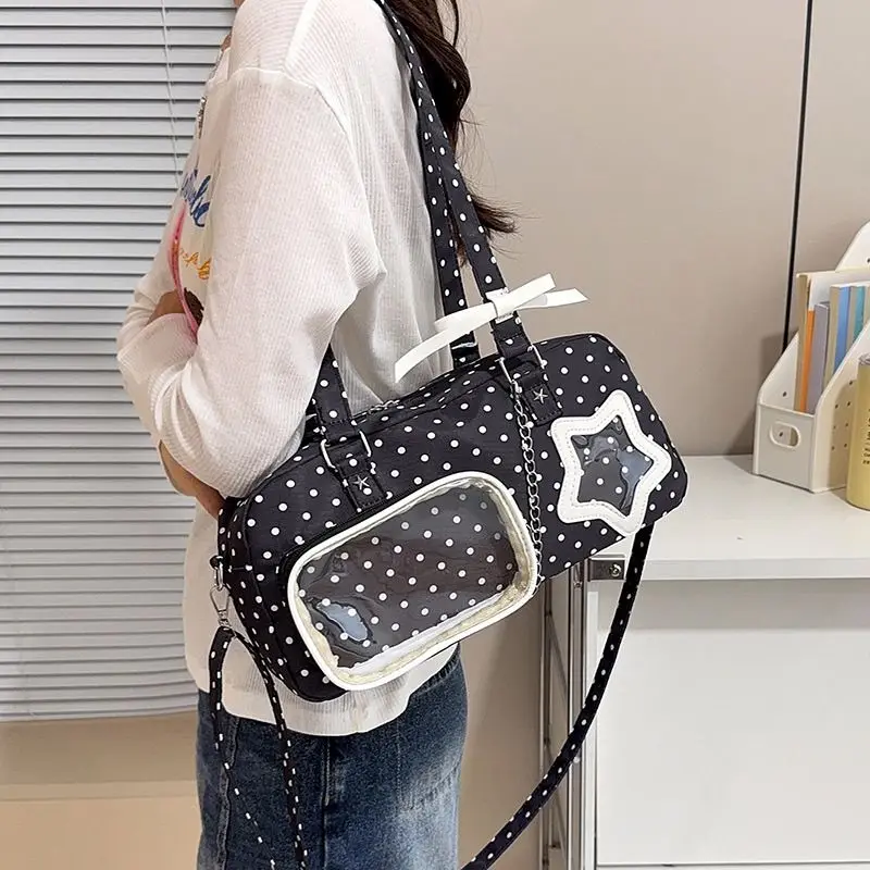 Y2K Polka Dot Star Ita Shoulder Bag Two-dimensional Large Capacity Cute Girl Transparent Crossbody Bag Otaku DIY Display Handbag