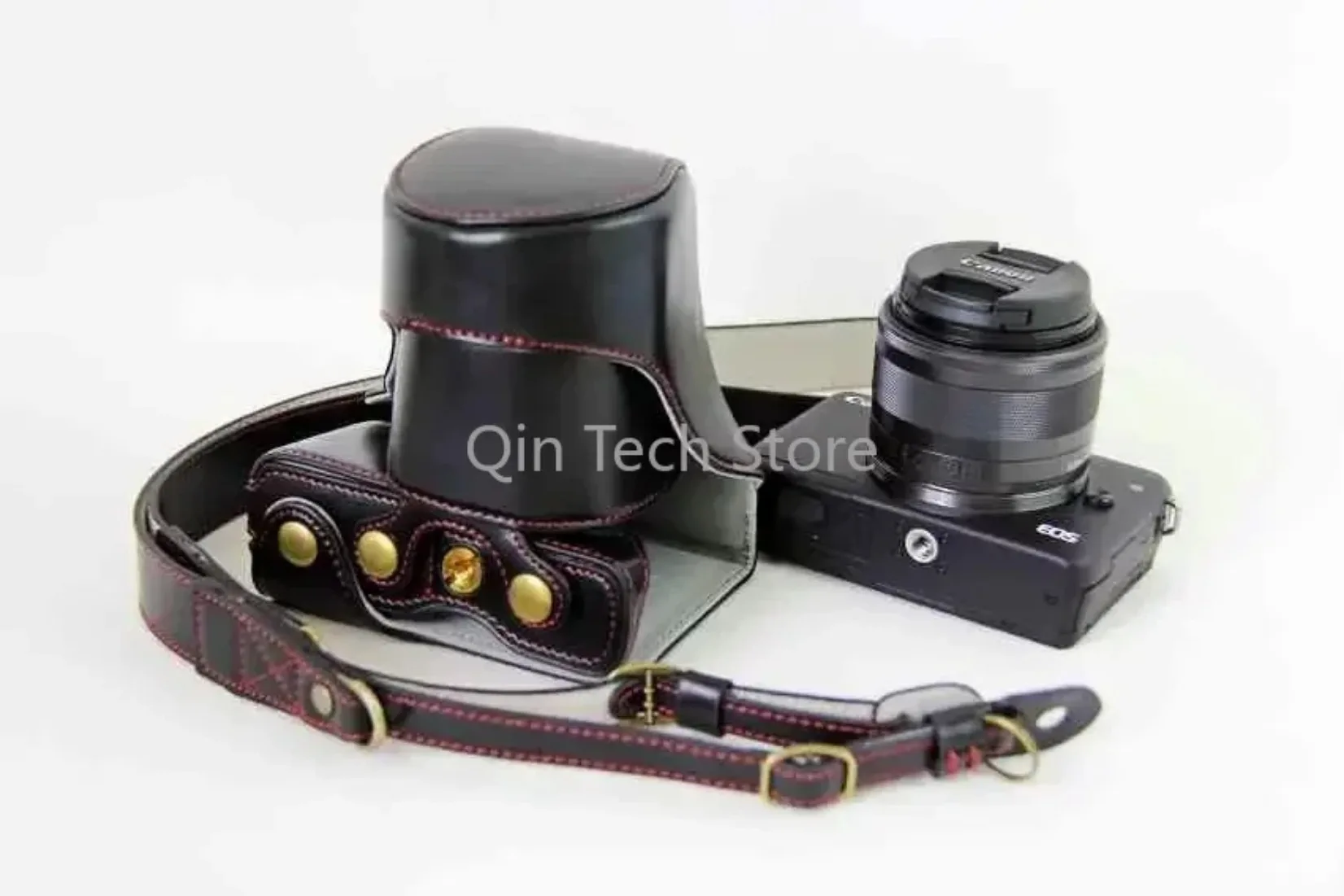حقيبة كاميرا فاخرة جديدة لكانون EOS M EOSM EOS M2 EOSM-2 PU حقيبة كاميرا جلدية مع حزام تصميم البطارية المفتوحة