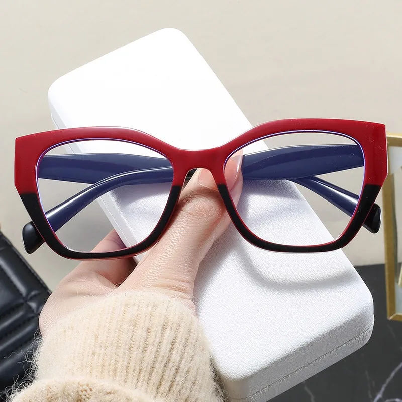 Women Fashion Patchwork Cat Eye Glasses Stylish Contrasting Color Anti-blue Light Computer Glasses PC Frame Daily Use Eyewear