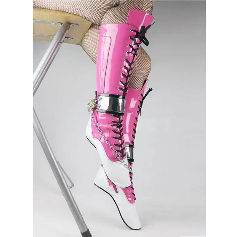 CACA New Custom Queen Ballet Boots,Women's Fetish Booties,Men Cosplay Dance Shoes,Chain Lock SM Botas,18cm,Peach White,Dropship