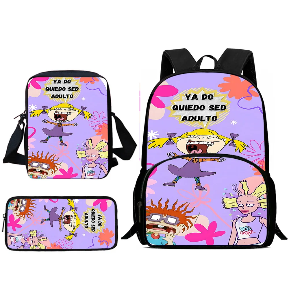 Bonitos R-Rugrats Mochilas para Criança, Bolsa de Ombro Engraçada, Estojo de Lápis, Bolsas Escolares do Aluno, Grande Capacidade, Melhor Presente para Meninos e Meninas, 3PCs por Conjunto