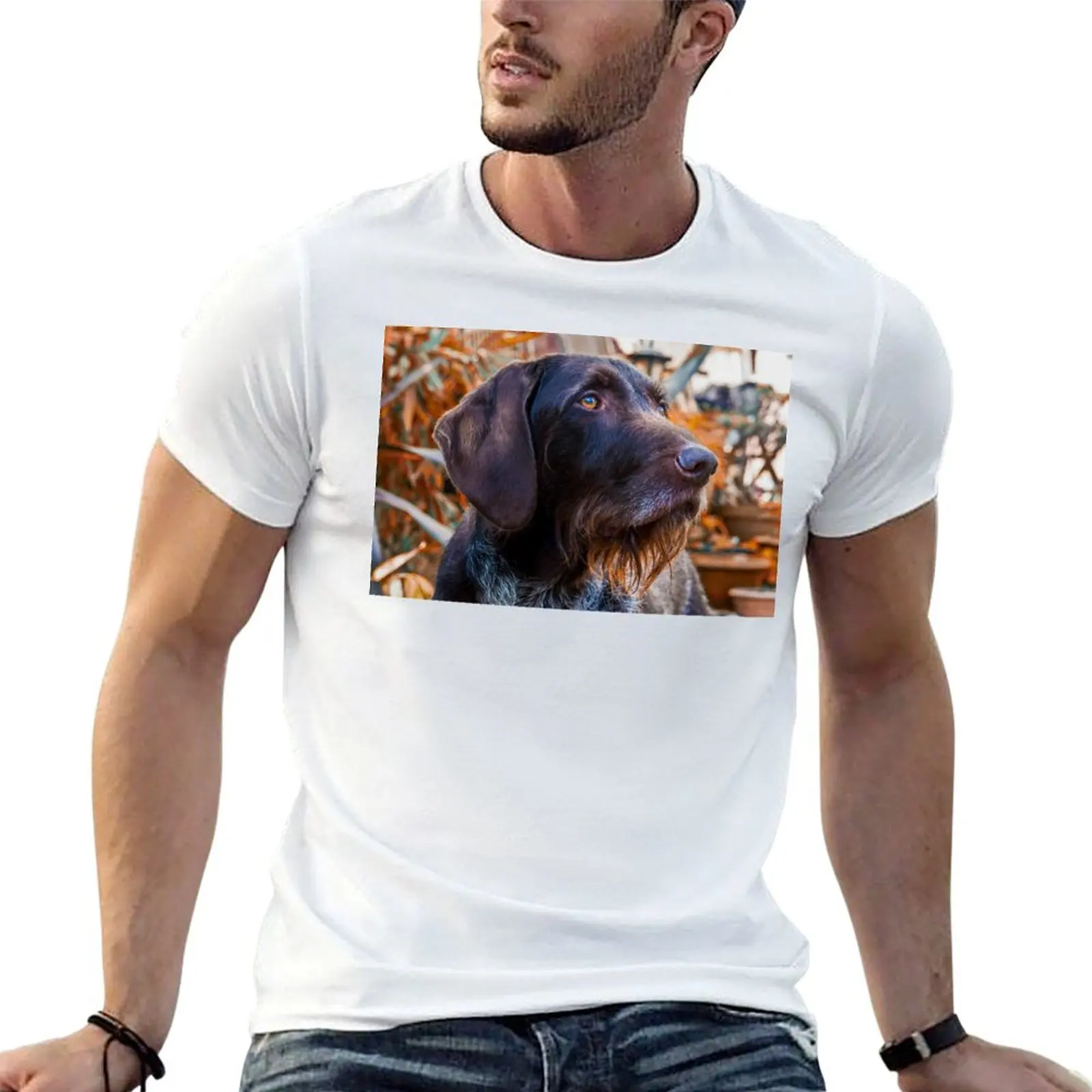 German Wirehaired Pointer Portrait T-Shirt Casual Daily Graphic Tee