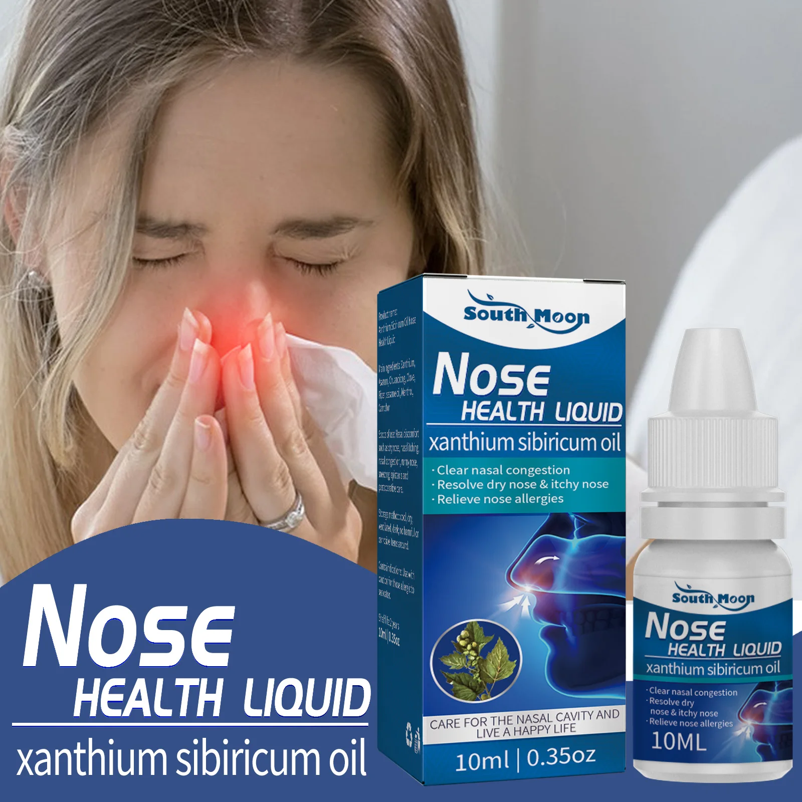 10ML XanThium Sibiricum Oil Nose Comfort Health Liquid Clears Nasal Congestion Relieves Nasal Allergies Dryness Itching Sneezing