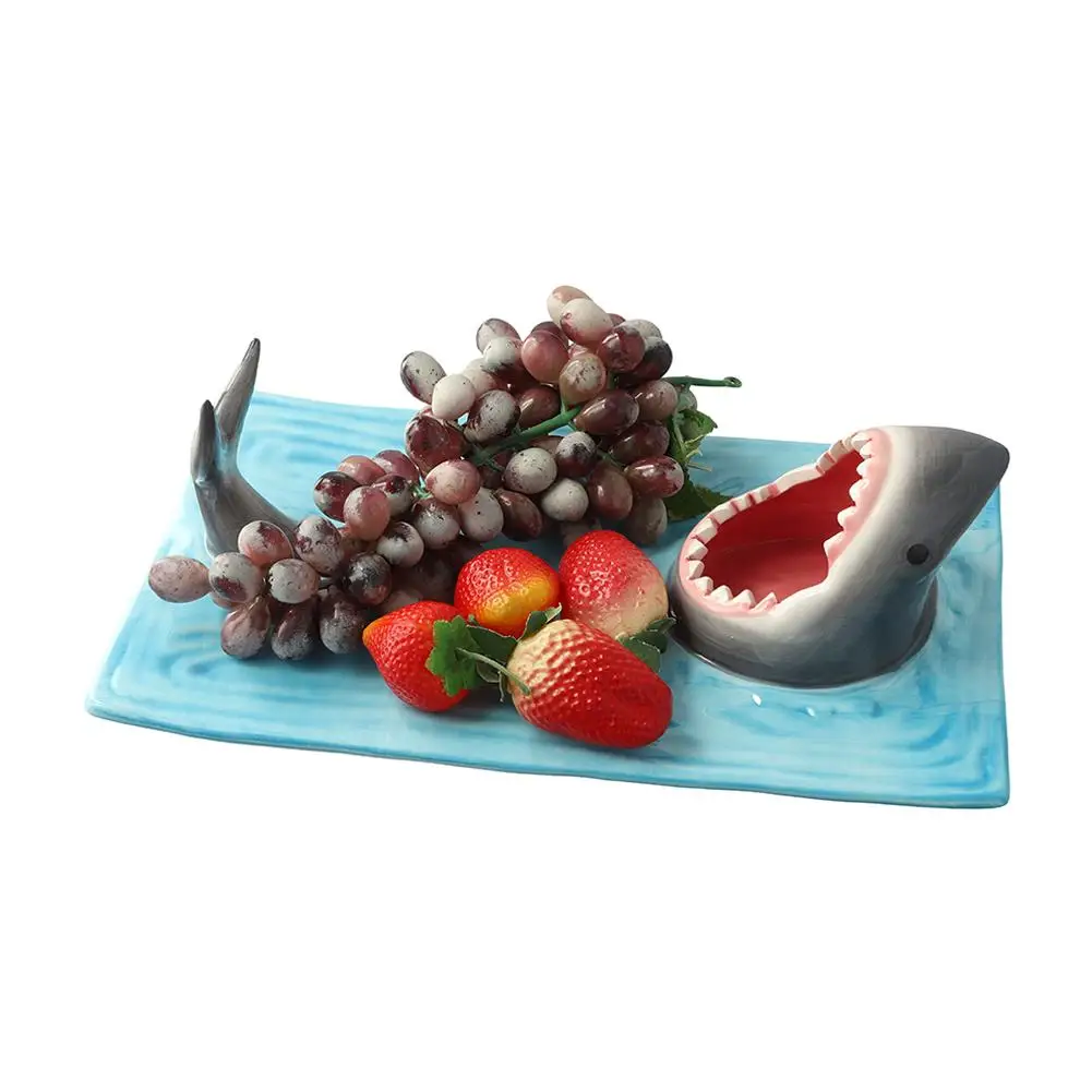 Unique Shark Shape Ceramic Plate Creative Sushi Dumpling Plate Funny Dessert Snack Fruit Tray Tableware Kitchen Decoration