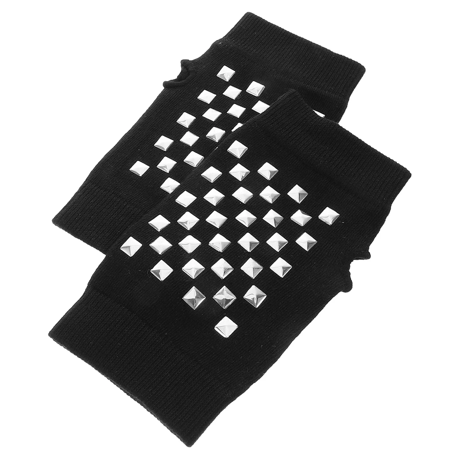 1 زوج أسود محبوك أصابع قفازات للنساء الدافئة نصف اصبع القفازات بحار الرقص التطريز ترصيع لمس متوافق #6