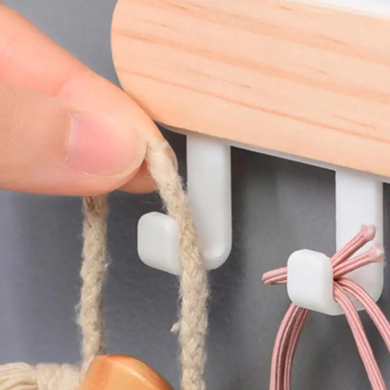 Adhesive Hooks No Hole ABS Adhesive Powerful Hooks Key Wooden Hooks Bathroom Shower Kitchen Storage Hooks Wall Mounted