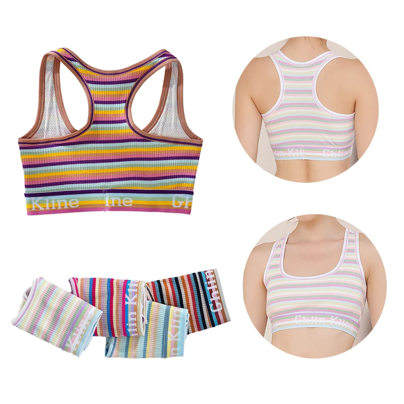 Hot Sale High Quality Female Inner Vest Colorful Striped with Brand Logo Popular Ladies Lingerie GYM Sports Grop Top