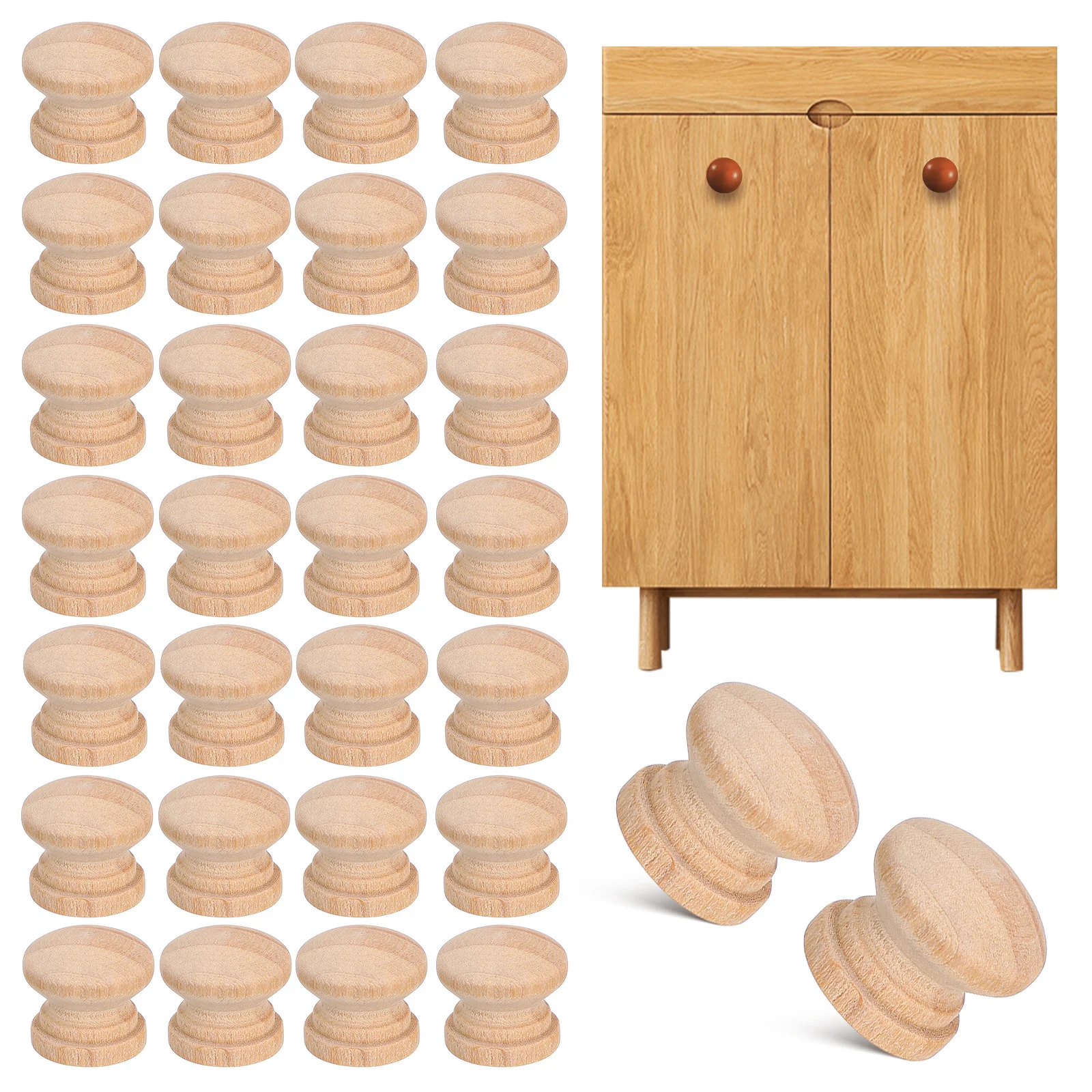

100 Pcs Mushroom Shaped Unfinished Wood Knobs Round Cabinet Handles Dresser Drawer Pulls Bulk Supply Easy Install