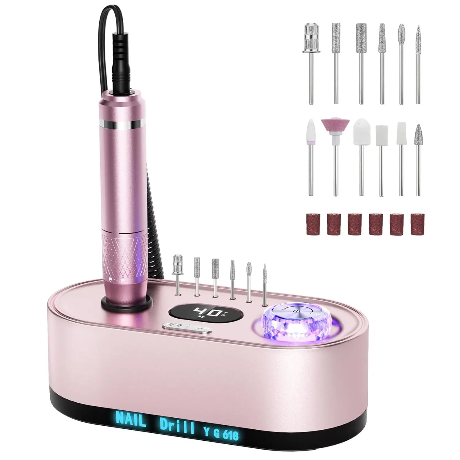 

40000RPM Electric Nail File Drill Professional Kit, Drill Machine with LCD Display, Manicure Pedicure Polishing Acrylic Gel Nail