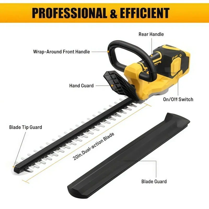 20-inch Electric Bush Shrub Edge Trimmer Brushless Cordless Hedge Trimmer for DEWALT 20V MAX Battery