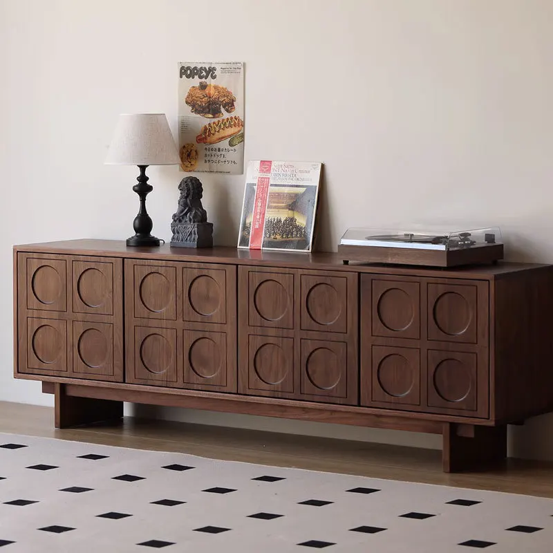 

Nordic solid wood black walnut TV cabinet living room retro furniture North American cherry wood medieval French