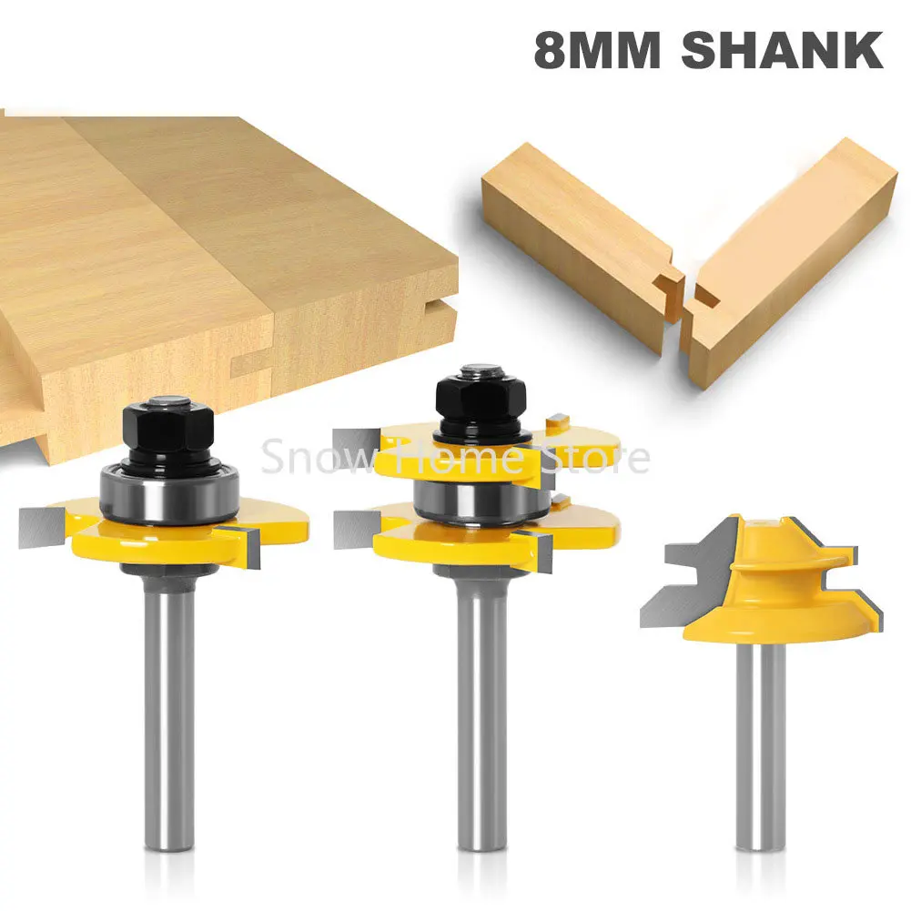 3-Piece Set of 45 Degree Tenon Knife + 3 Teeth T-type Tenon Knife 8mm Handle Jigsaw Floor Knife Tenon Knife