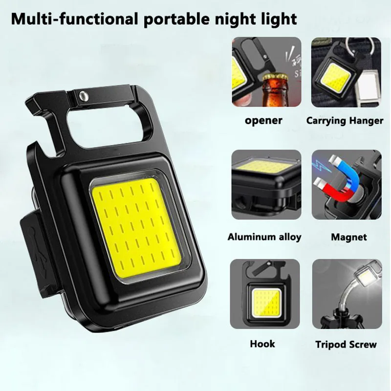 

Mini Multi-Function Keychain Light COB Rechargeable Household strong Magnetic Car Portable Outdoor Camping Emergency Bright Lamp