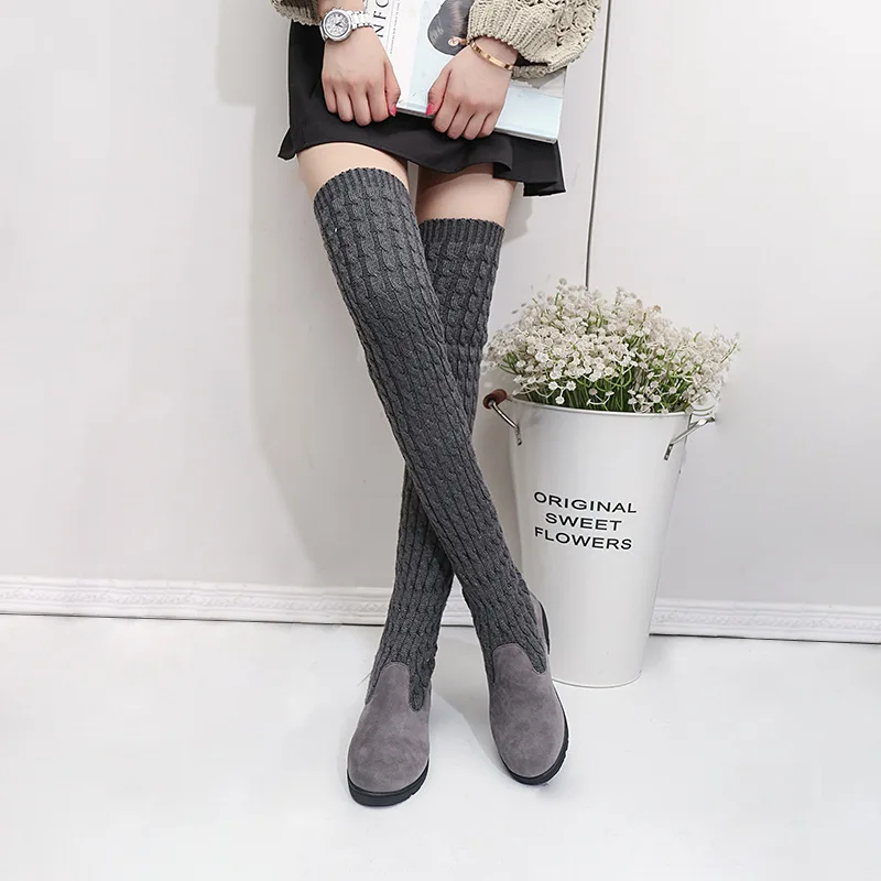 2024 Autumn and Winter New Fashion Knitted Wool High Socks Boots for Women Wedges Over The Knee Long Elastic Skinny Boots