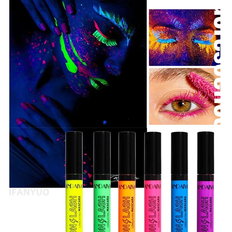 Luminous Mascara Fluorescent Colorful Mascara Holiday Eyes Makeup Waterproof Thick Curling Glow in The Dark for Party Mascara