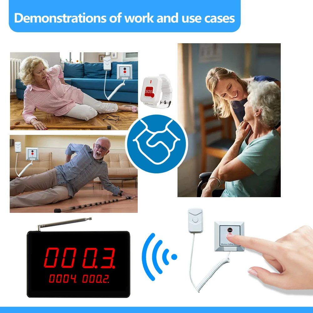 Wireless Nurse Call System, Hospital Emergency SOS Alert with Pendant & Wristband, IP Nurse Station Equipment