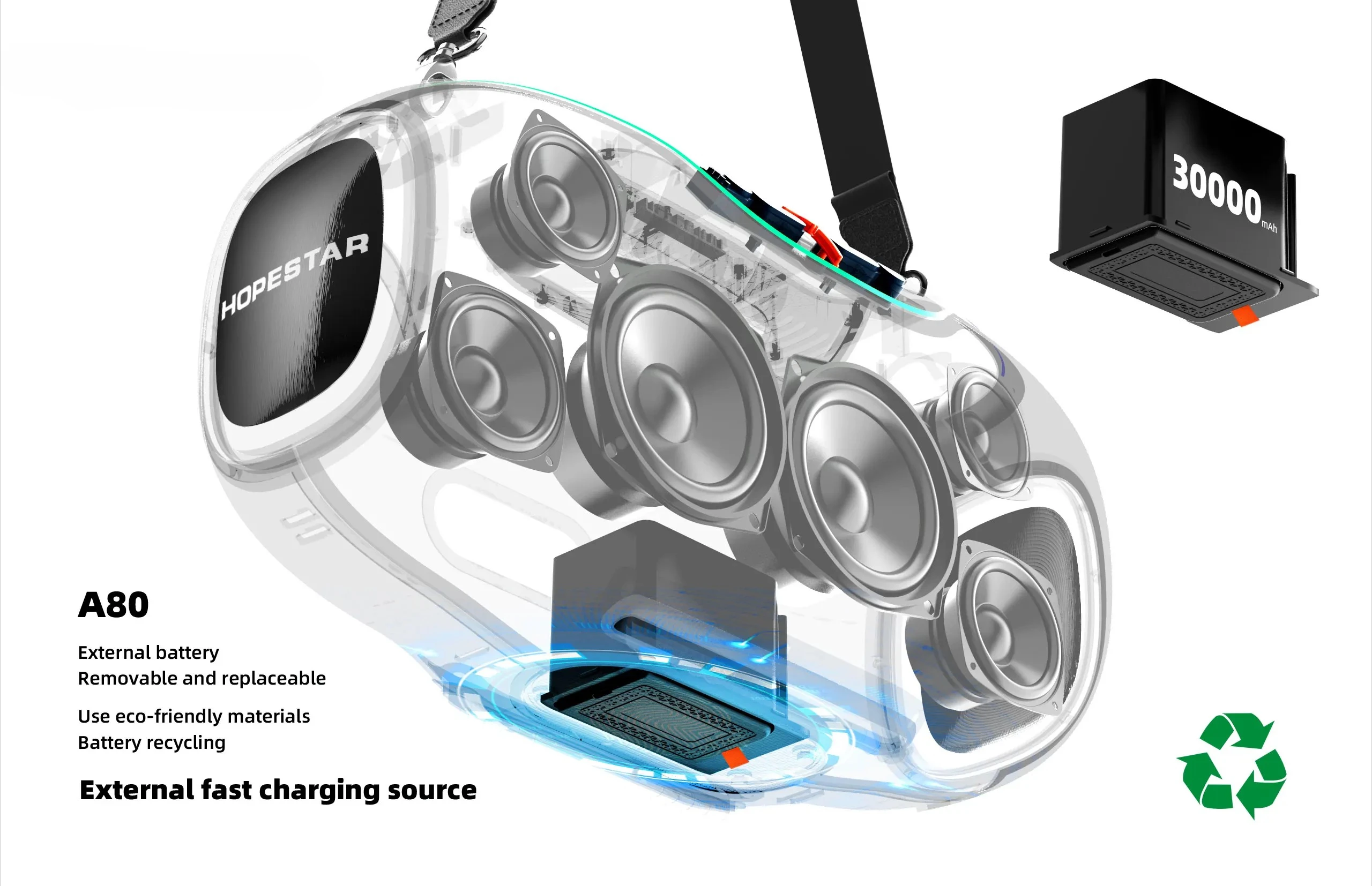 Hopestar Speaker A80  High Quality Portable Audio Players 350W RGB Wireless Subwoofer Home Theatre USB for Parties Computers DC