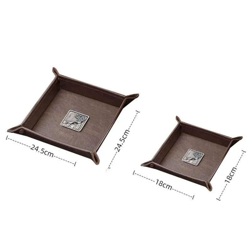 Retro Leather Tray Creativity Deer Embossed Water Proof Trays Decorative Living Room Bedroom Sundries Storage Box Ornaments