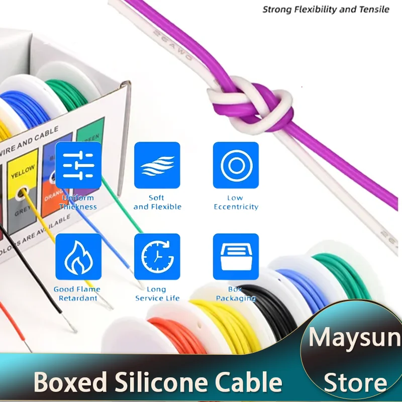 16-30AWG 5 Colors Silicone Insulated Tinned Copper Stranded Wire, DIY Electronic Circuit Wiring Cable, 5-20 Meters Per Spool