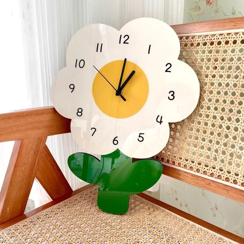 Cartoon Flower Wall Clock Wall Hanging Creative Artistic Mute Clock Cute Kids Rooms Ornament Home Living Room Bedroom Decoration