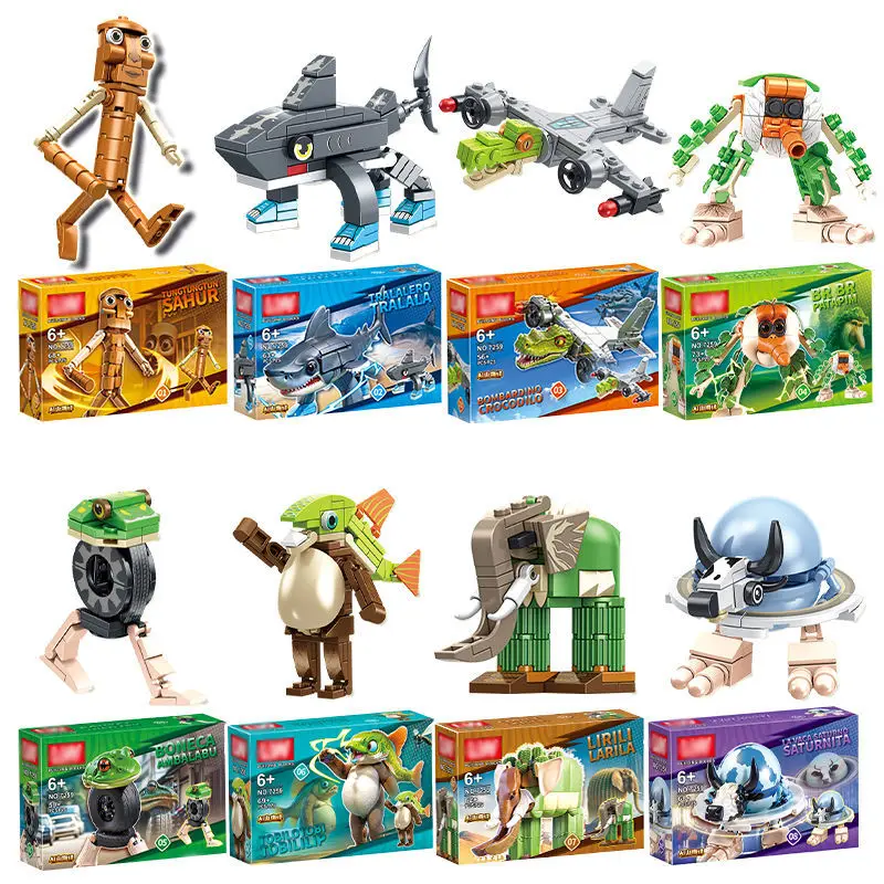 

Итальянский Brainrot Tung Tung Sahur Фигурки Building Block Кукла Tralalero Tralala Bombardino Crocodilo Bananini Block Модель игрушки