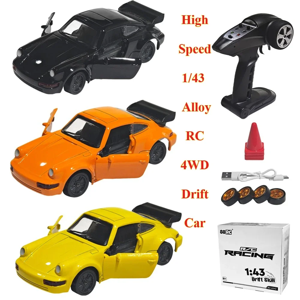 

High Speed 1/43 Remote Control Drift Car 911 Alloy 4WD Gyroscope Version with Cool Lights Stickers Desktop Mini Racing Car Toy