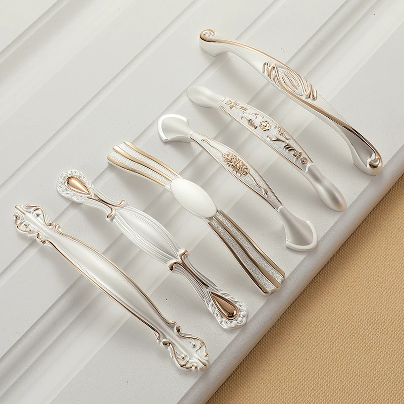 Closet Dressers Wardrobe European Style White Gold Cabinet Handles Furniture Hardware Kitchen Cupboard Door Pulls Drawer Knob