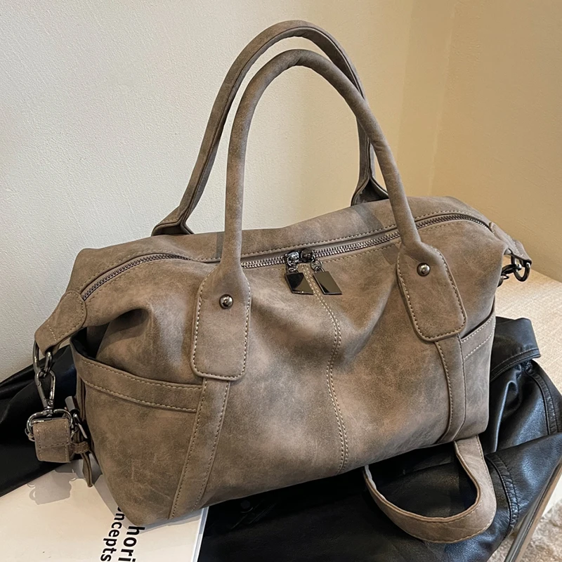 Maillard Khaki Suede Handbag for Women Large Quality Nubuck Leather Female Retro Crossbody Bag Ladies Big Commuter Shoulder Bags