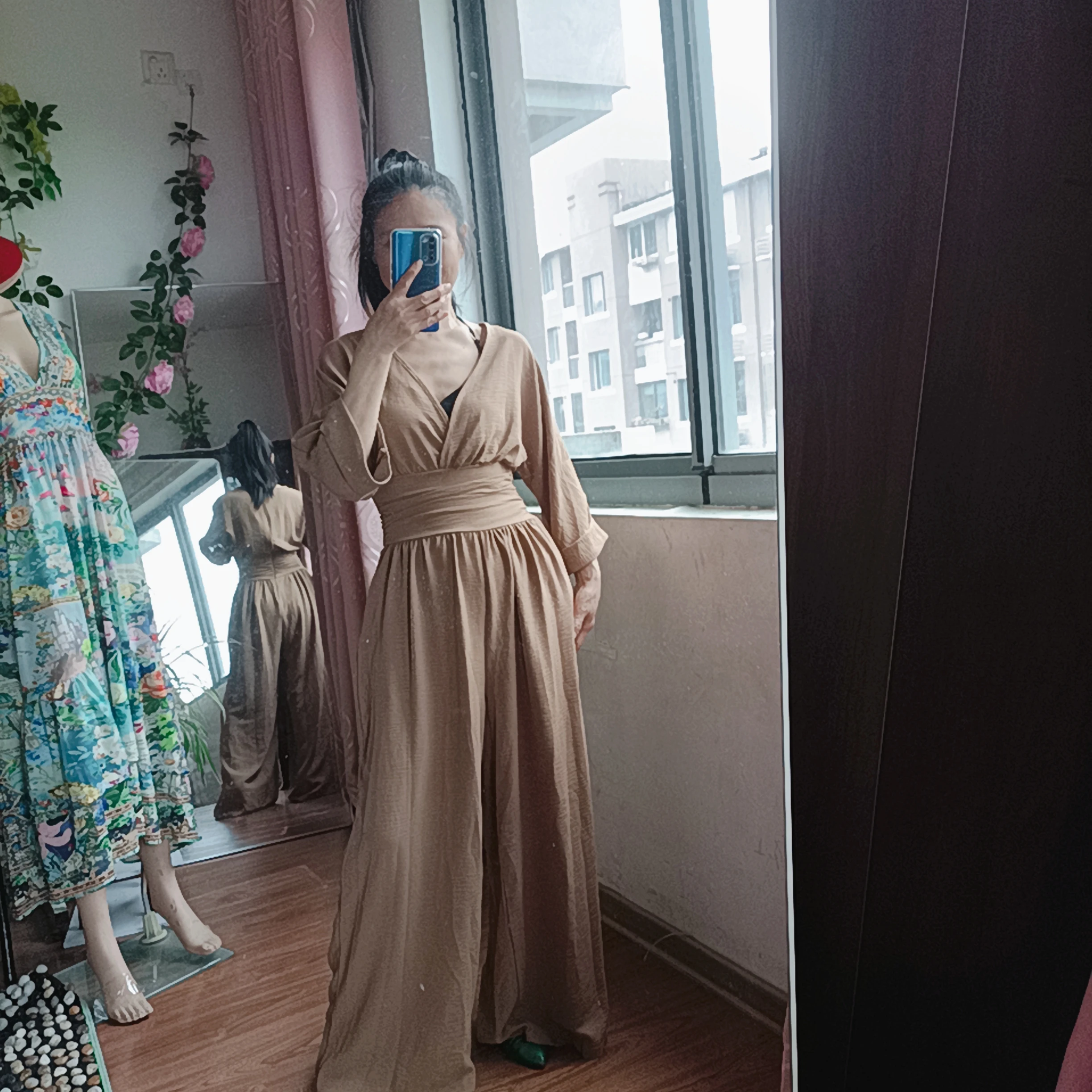 

Elegant V-neck One-piece Pants High Waist Long Legs Women's Spring Summer Cross-border Fashionable Belted Wide Leg Pants