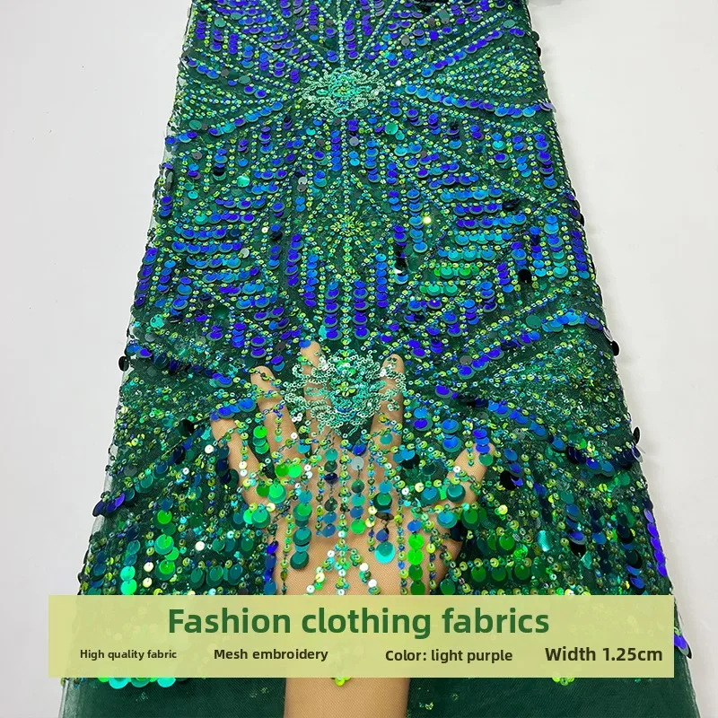 

French Lace Colorful Sequins Embroidered Fabric for Wedding Dress Performance Costume Cloth Diy By The Yard Sewing Material