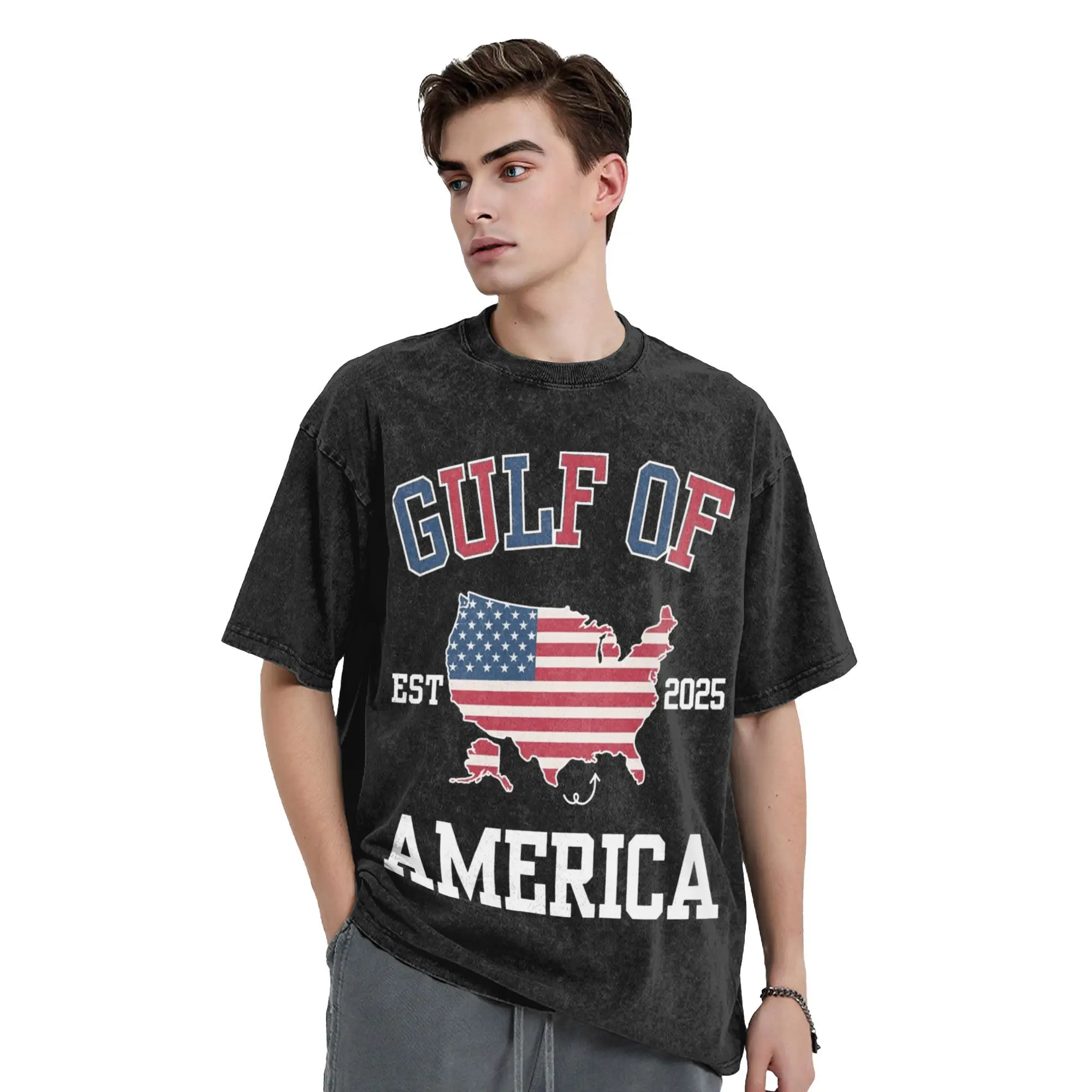 

Washed T Shirts Gulf of America Hip Hop Novelty T-Shirts Oversize Streetwear 100% Cotton Graphic Tops Tops Tees for Men Women