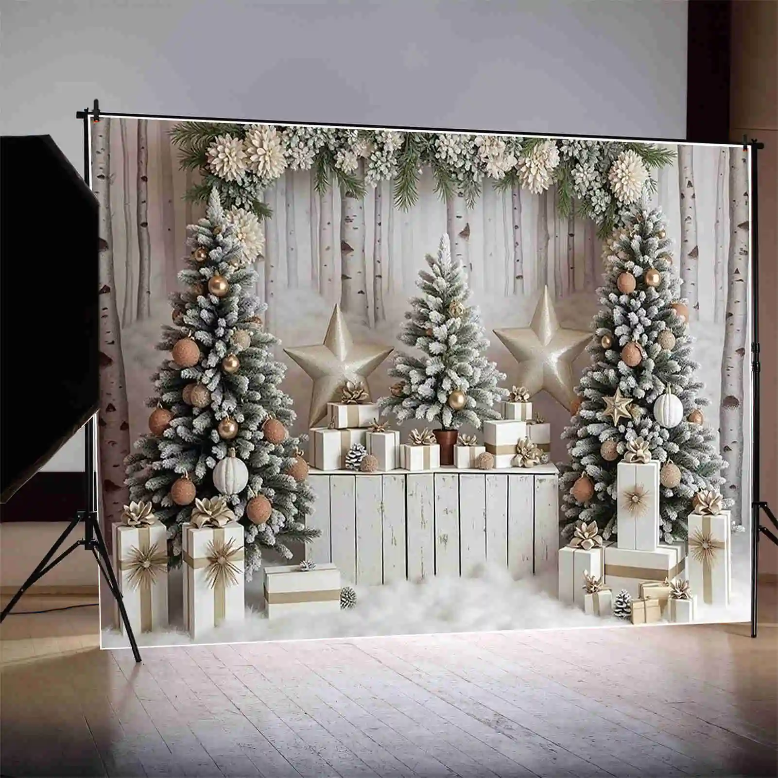 MOON.QG 크리스마스 2025 사진 배경, 크리스마스 나무 상자, 포토존 배경, 베이비 스튜디오 포토부스 용품, 홈 데코