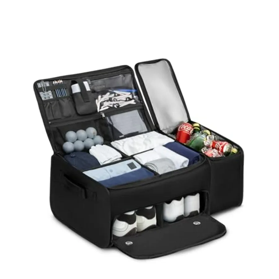 

Golf Trunk Organizer with Built-in Hard Frame Insulated Compartment Ventilated Shoe Storage for 2 Pairs Up to Mens US 11 2-Laye